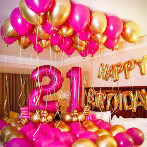 balloon decoration in hotel room