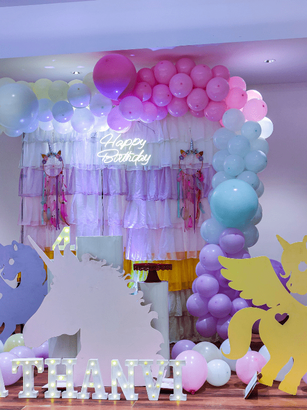 Unicorn Theme Birthday Decoration With Ruffled Backdrop