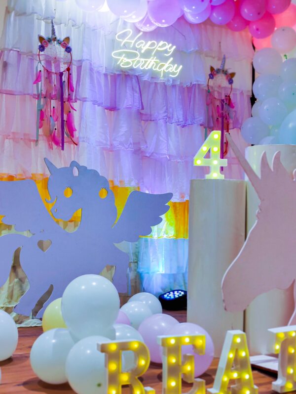 Unicorn Theme Birthday Decoration closeup view